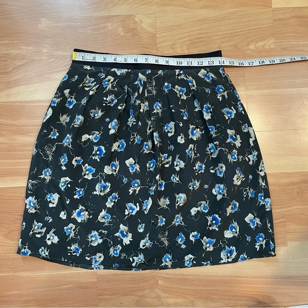 J. Crew Blue Botanical Floral Silk Pleated A Line Skirt Sz 6 Small Resort Preppy